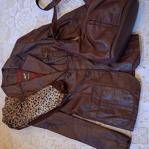 --E. Aigner Vintage Burgandy Leather Jacket,Unbranded Scarf , Key Fob & Hobo Bag